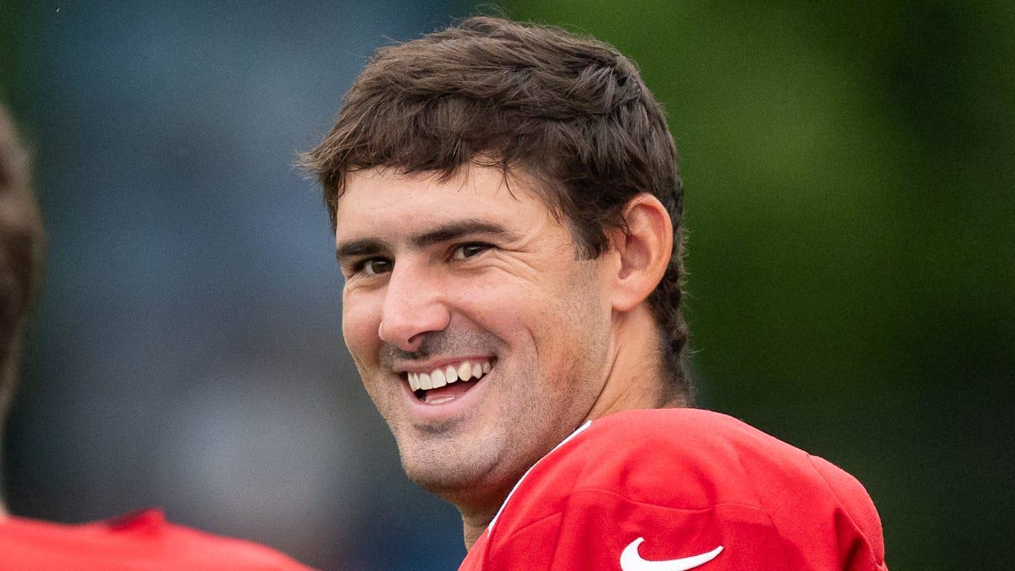 Indianapolis Colts quarterback Daniel Jones laughs