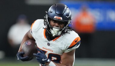 Denver Broncos running back Jaleel McLaughlin (38) carries the ball a
