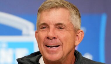 Feb 24, 2026; Indianapolis, IN, USA; Denver Broncos coach Sean Payton speaks at the NFL Scouting Combine at the Indiana Convention Center. Mandatory Credit: Kirby Lee-Imagn Images