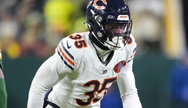 Dec 7, 2025; Green Bay, Wisconsin, USA;  Chicago Bears safety C.J. Gardner-Johnson (35) during the game against the Green Bay Packers at Lambeau Field. Mandatory Credit: Jeff Hanisch-Imagn Images