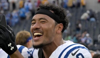 Indianapolis Colts safety Cam Bynum celebrates