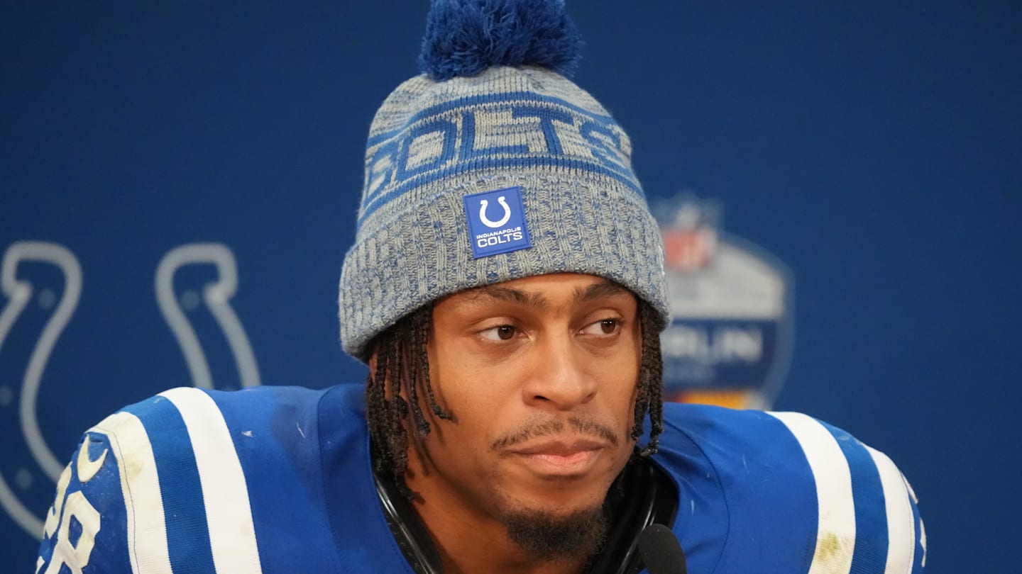 Indianapolis Colts running back Jonathan Taylor is interviewed