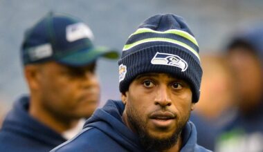 Seattle Seahawks middle linebacker Bobby Wagner looks on