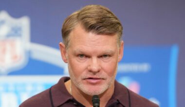 Indianapolis Colts general manager Chris Ballard speaks at the NFL Scouting Combine