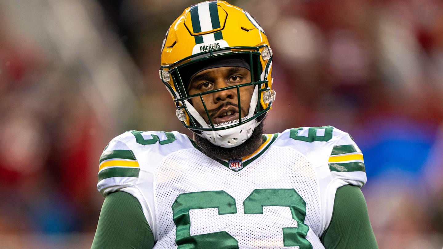 January 20, 2024; Santa Clara, CA, USA; Green Bay Packers offensive tackle Rasheed Walker (63) before a 2024 NFC divisional round game against the San Francisco 49ers at Levi's Stadium. Mandatory Credit: Kyle Terada-Imagn Images