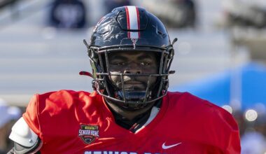 National Team defensive tackle Lee Hunter (10) of Texas Tech practices during National Senior Bowl practice