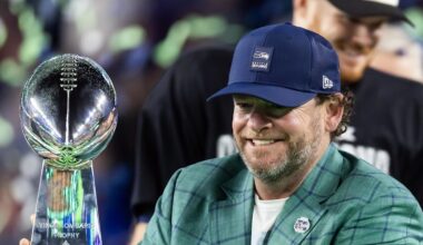 Seattle Seahawks general manager John Schneider celebrates