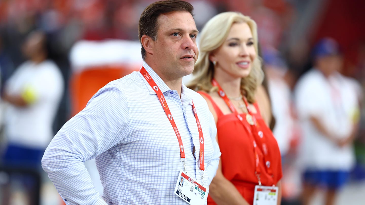 Aug 9, 2025; Glendale, Arizona, USA; Kansas City Chiefs general manager Brett Veach against the Arizona Cardinals during a preseason NFL game at State Farm Stadium.