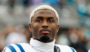 Indianapolis Colts wide receiver Josh Downs looks on