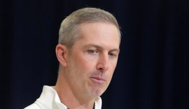 Feb 24, 2026; Indianapolis, IN, USA; New York Jets general manager Darren Mougey speaks at the NFL Scouting Combine at the Indiana Convention Center. Mandatory Credit: Kirby Lee-Imagn Images