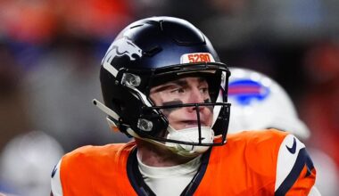 Jan 17, 2026; Denver, CO, USA; Denver Broncos quarterback Bo Nix (10) throws during the fourth quarter of an AFC Divisional Round playoff game against the Buffalo Bills at Empower Field at Mile High. Mandatory Credit: Ron Chenoy-Imagn Images