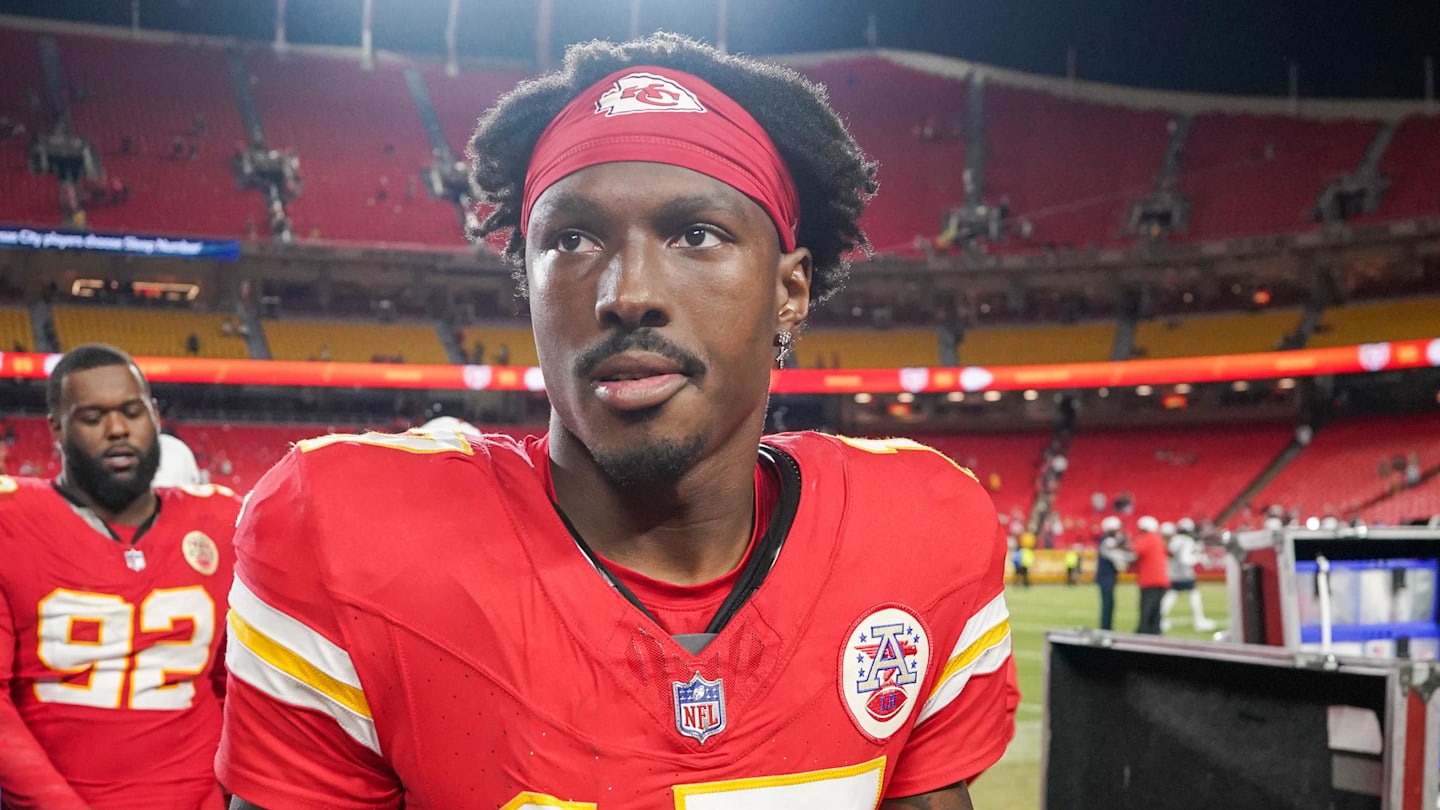 Aug 22, 2024; Kansas City, Missouri, USA; Kansas City Chiefs wide receiver Mecole Hardman (17) leaves the field after the game against the Chicago Bears at GEHA Field at Arrowhead Stadium. Mandatory Credit: Denny Medley-Imagn Images