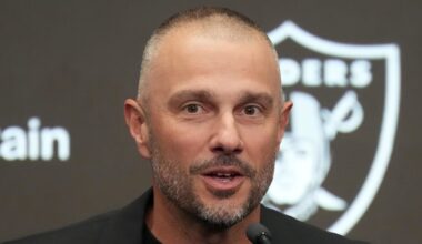 Feb 10, 2026; Henderson, NV, USA; Las Vegas Raiders general manager John Spytek at press conference at Intermountain Health Performance Center. Mandatory Credit: Kirby Lee-Imagn Images