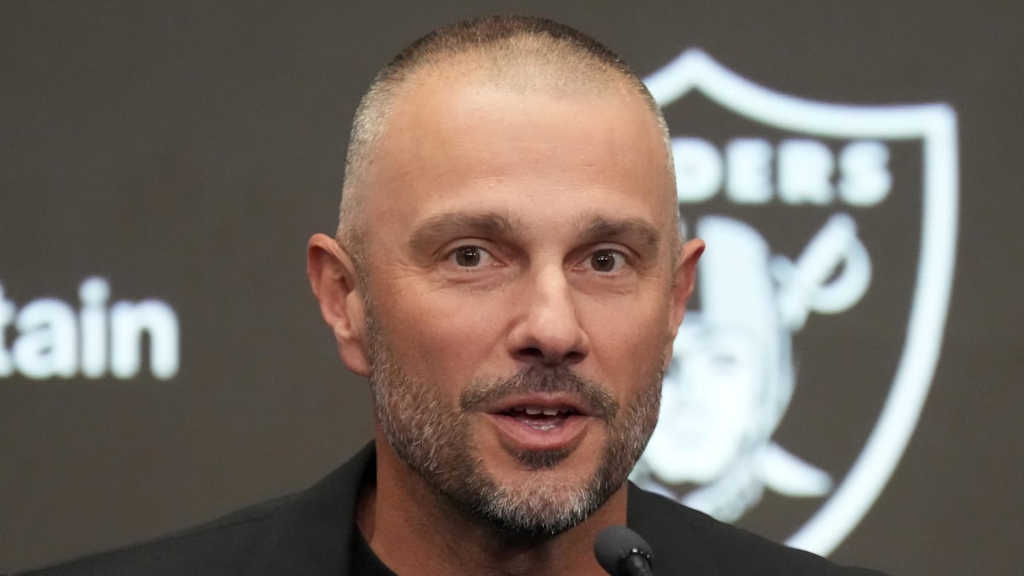 Feb 10, 2026; Henderson, NV, USA; Las Vegas Raiders general manager John Spytek at press conference at Intermountain Health Performance Center. Mandatory Credit: Kirby Lee-Imagn Images