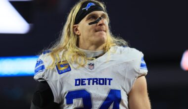 Oct 5, 2025; Cincinnati, Ohio, USA; Detroit Lions middle linebacker Alex Anzalone (34) walks off the field after a win over the Cincinnati Bengals at Paycor Stadium.