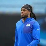 Los Angeles Rams wide receiver Davante Adams (17) during pregame warm ups before the NFC Wild Card Round game between the Carolina Panthers and the Los Angeles Rams at Bank of America Stadium on Jan 10, 2026.