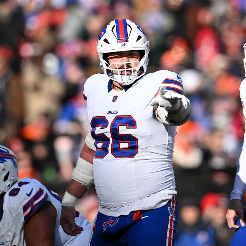 Buffalo Bills center Connor McGovern (66) walks the sideline before facing the Jacksonville Jaguars in an NFL wild card playoff football game, Sunday, Jan. 11, 2026, in Jacksonville, Fla. Diamond Images/Getty Images