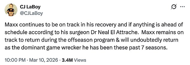 Crosby's agent, CJ LaBoy, took to X on Tuesday night to push back against the medical narrative surrounding his client