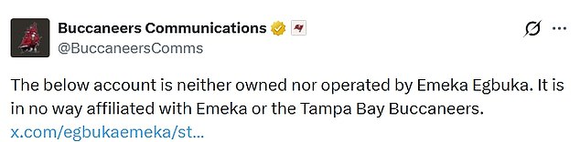 The Tampa Bay Buccaneers' communications team was forced to address the situation