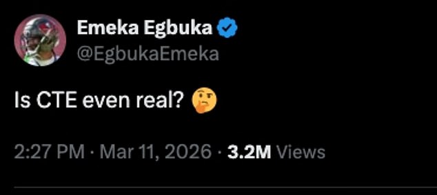 An X account claiming to be the wide receiver shared a coontroversial post about CTE