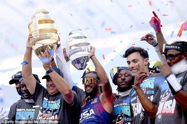 Without any NFL stars, Team USA celebrates its victory at the Fanatics Flag Football Classic