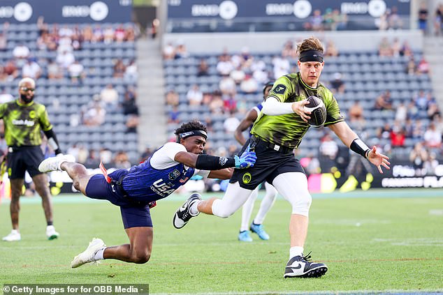 Joe Burrow of the Wildcats FFC runs the ball during the Fanatics Flag Football Classic