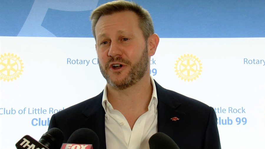Arkansas’ Ryan Silverfield speaks at Little Rock Rotary Club