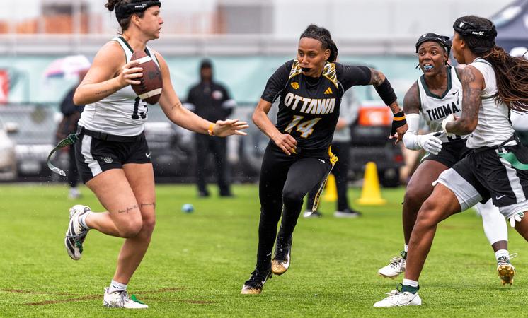 (1) Women's Flag Football Rolls Past Bethel 78-0 in Dominant Home Victory