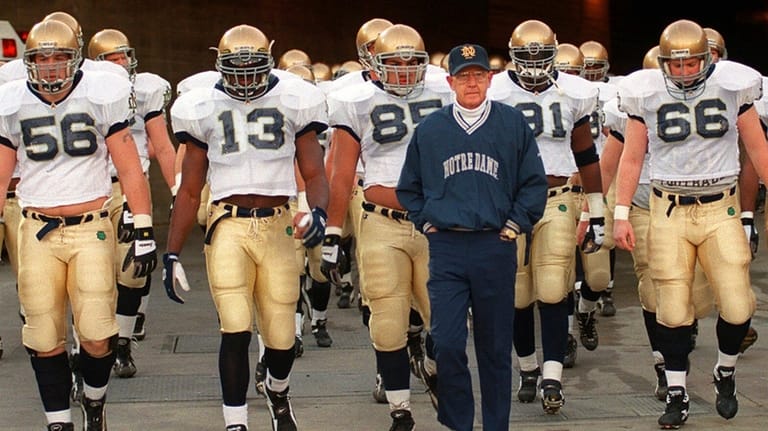 Notre Dame's head coach Lou Holtz and the Fighting Irish...