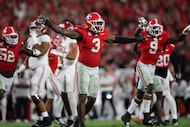 Georgia Bulldogs linebacker CJ Allen (3) reacts after a missed field goal during the second...