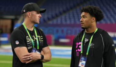 New Orleans Saints coaches meet prospects at the NFL Combine