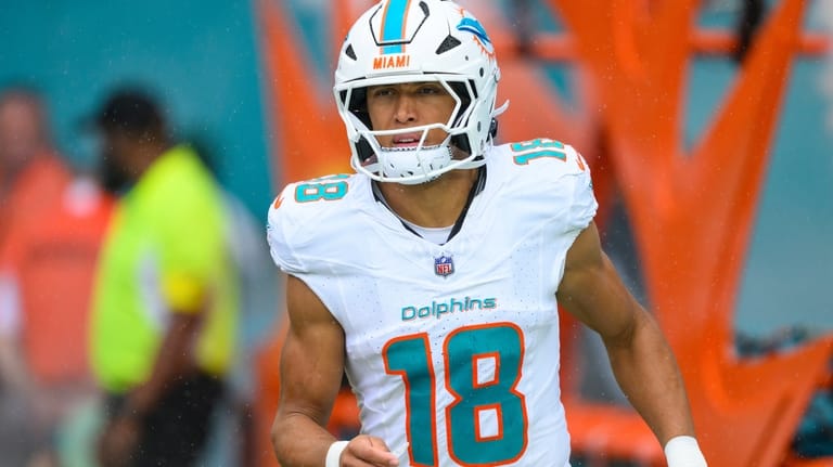 Miami Dolphins wide receiver Nick Westbrook-Ikhine (18) runs onto the...