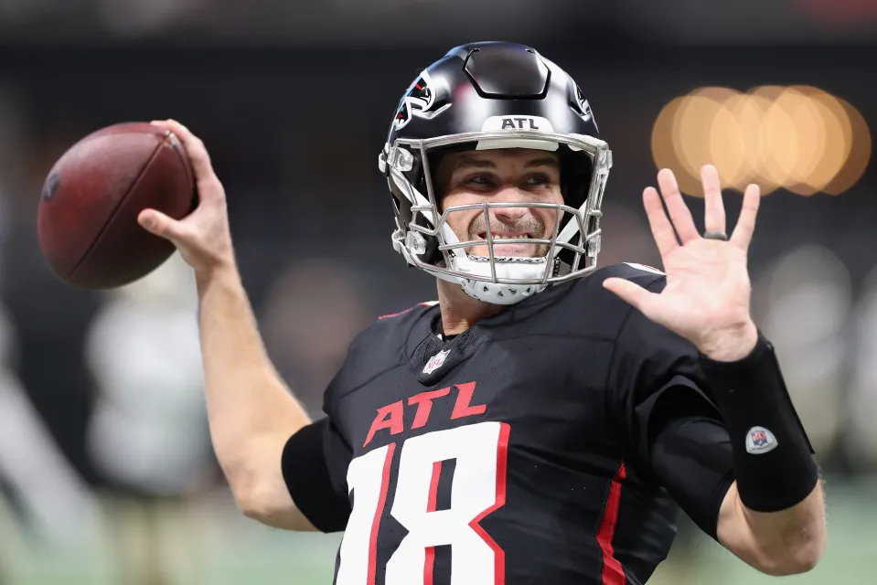 Kirk Cousins #18 of the Atlanta Falcons warms up prior to the game against the New Orleans Saints at Mercedes-Benz Stadium on January 04, 2026 in Atlanta, Georgia. 