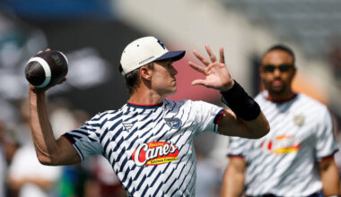 Founders FFC's Tom Brady warms up ahead of the game against the U.S. National Flag team du ...