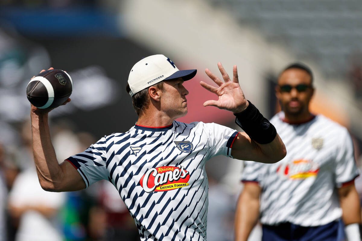 Founders FFC's Tom Brady warms up ahead of the game against the U.S. National Flag team du ...