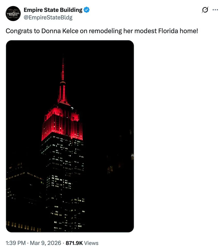 The Empire State Building's X account got in on the Donna Kelce viral momentCredit: Empire State Building/x