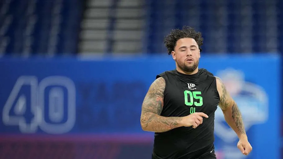 Texas A&M offensive lineman Chase Bisontis during the NFL Scouting Combine