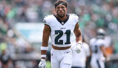 Aug 16, 2025; Philadelphia, Pennsylvania, USA; Philadelphia Eagles safety Sydney Brown (21) in a game against the Cleveland Browns at Lincoln Financial Field. Mandatory Credit: Bill Streicher-Imagn Images