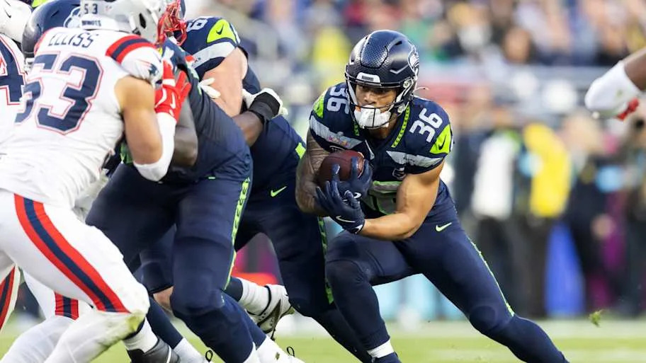 Seattle Seahawks running back George Holani (36) against the New England Patriots