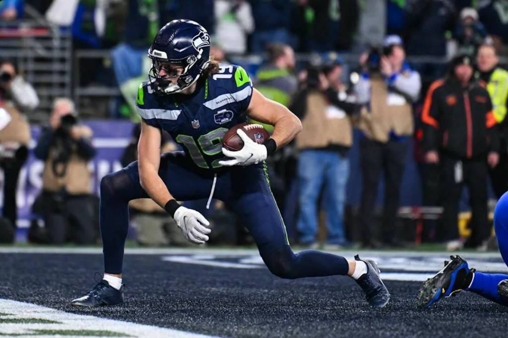 Seahawks receiver Jake Bobo catches a touchdown pass against the Los Angeles Rams in the NFC Championship Game at Lumen Field in Seattle, Washington on Sunday, Jan. 25, 2026. (Photo courtesy of the Seattle Seahawks)