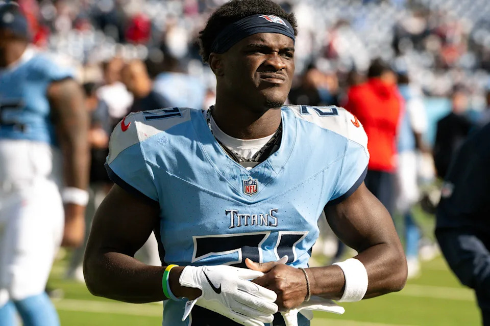Oct 19, 2025; Nashville, Tennessee, USA; Tennessee Titans cornerback Roger McCreary (21) walks off the field post game against the New England Patriots at Nissan Stadium. Mandatory Credit: Steve Roberts-Imagn Images
