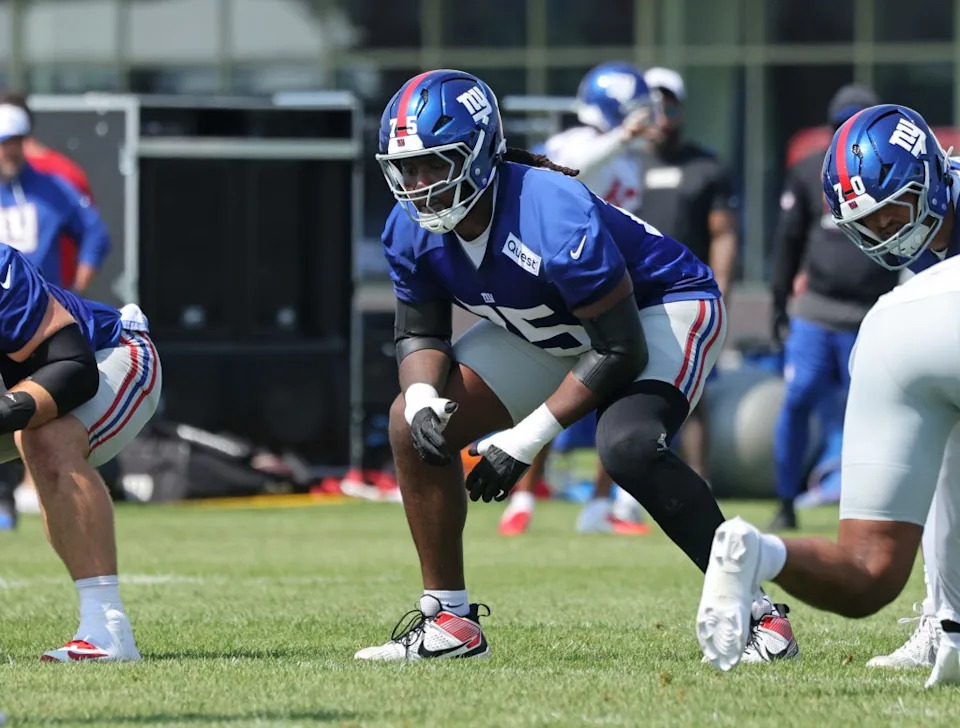 New York Giants guard Joshua Ezeudu during practice at the Giants training facility in East Rutherford, NJ. Charles Wenzelberg / New York Post