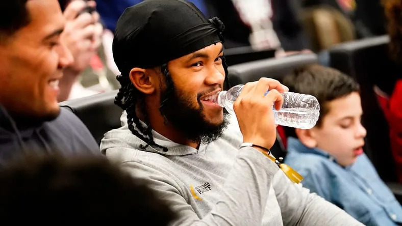 Kyler Murray attends a press conference introducing Jonathan Gannon as Arizona Cardinals head coach.