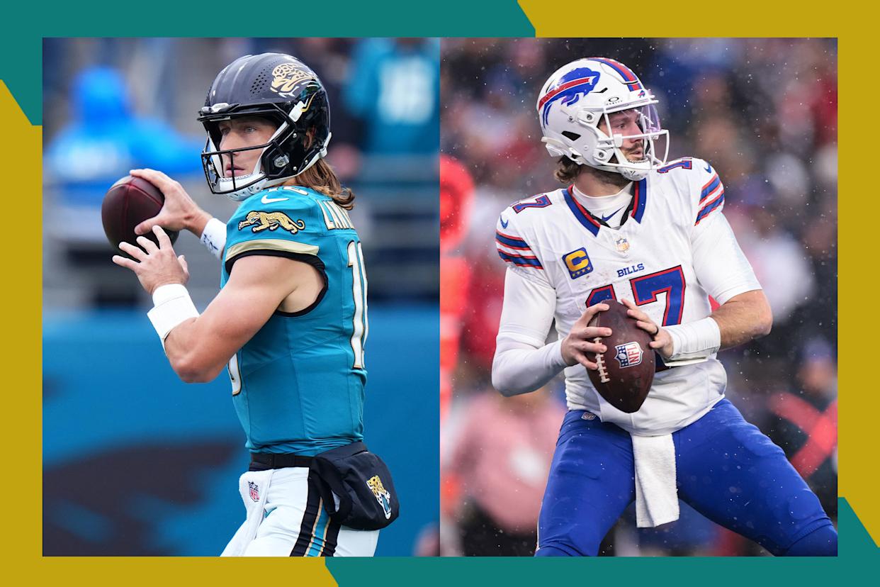 Jacksonville Jaguars icon Trevor Lawrence (L) and Buffalo Bills quarterback Josh Allen are meeting in a 2026 AFC Wild Card game.