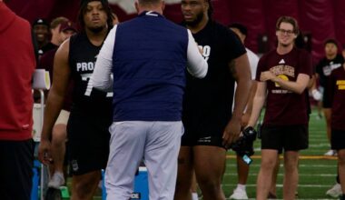 Mike Vrabel gets hands-on with projected first-round tackle prospect Max Iheanachor - 98.5 The Sports Hub