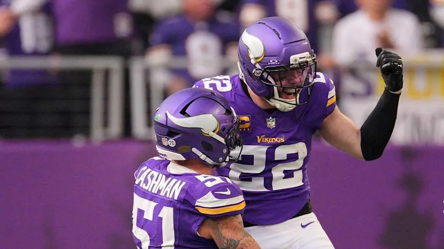 Minnesota Vikings free safety Harrison Smith reacts after an interception against the Washington Commanders