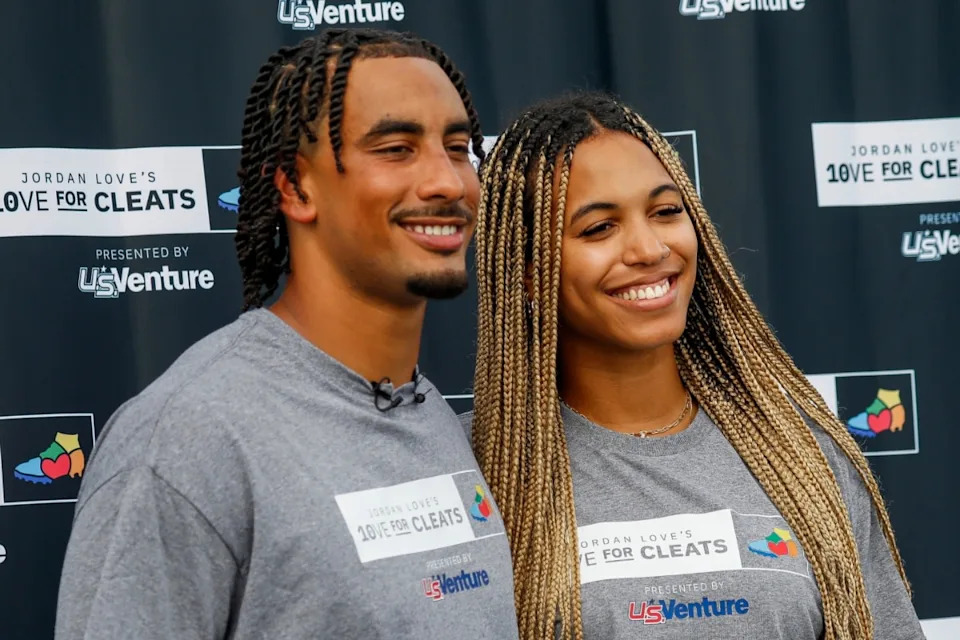 Green Bay Packers QB Jordan Love and wife Ronika Stone.Tork Mason / USA TODAY NETWORK via Imagn Images