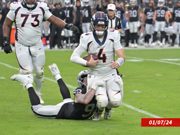 Jarrett Stidham (4) is sacked by Las Vegas Raiders defensive end Maxx Crosby (