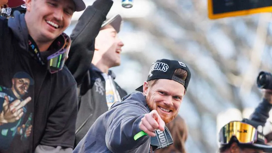 Sam Darnold during the Super Bowl parade.