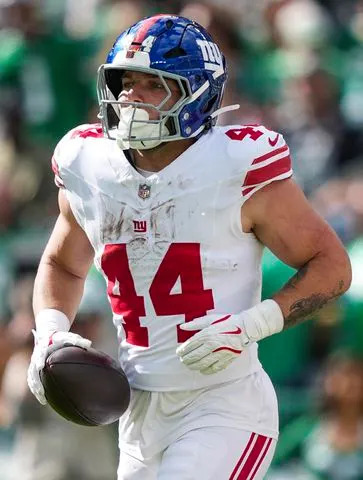 Cam Skattebo during an NFL game on Oct. 26, 2025Credit: Perry Knotts/Getty